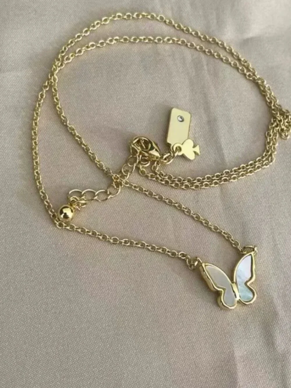 Kate Spade Mother of Pearl Butterfly Pendant Necklace Gold Tone